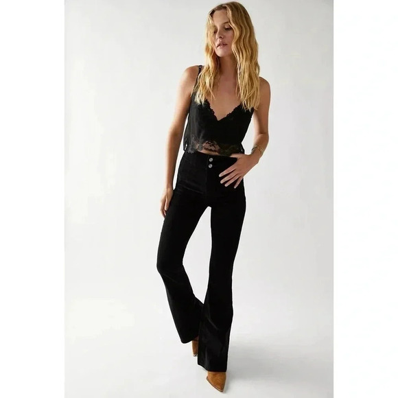 NWT Free People We The Free Jayde Cord Flare Jeans Denim in Black - Picture 13 of 16